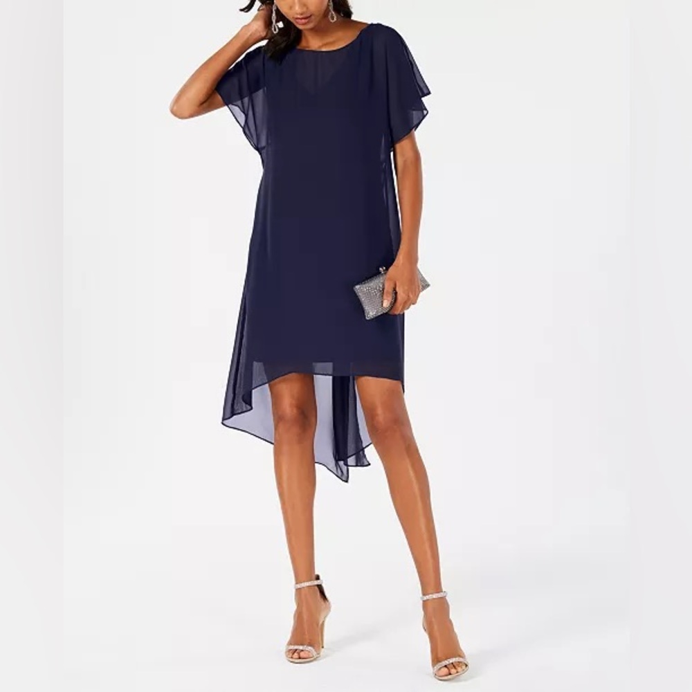 Adrianna Papell Midnight Blue Flutter Sleeve Midi Dress